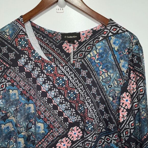 G Collection Women's Multicolor Geometric 3/4 Sleeve Asymmetrical Hem Top Large - Picture 3 of 11